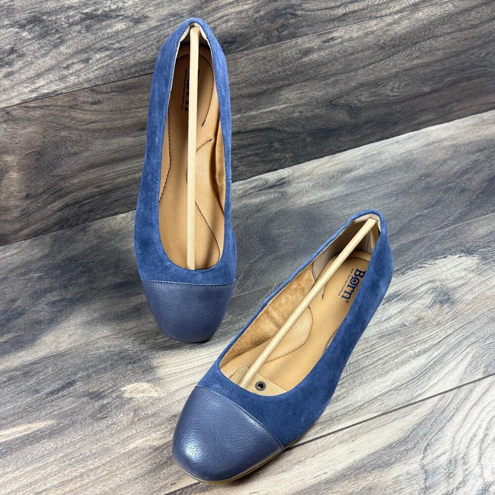 NIB Born 8M Batti Suede Mix Media Cap Toe Ballet Flats Navy